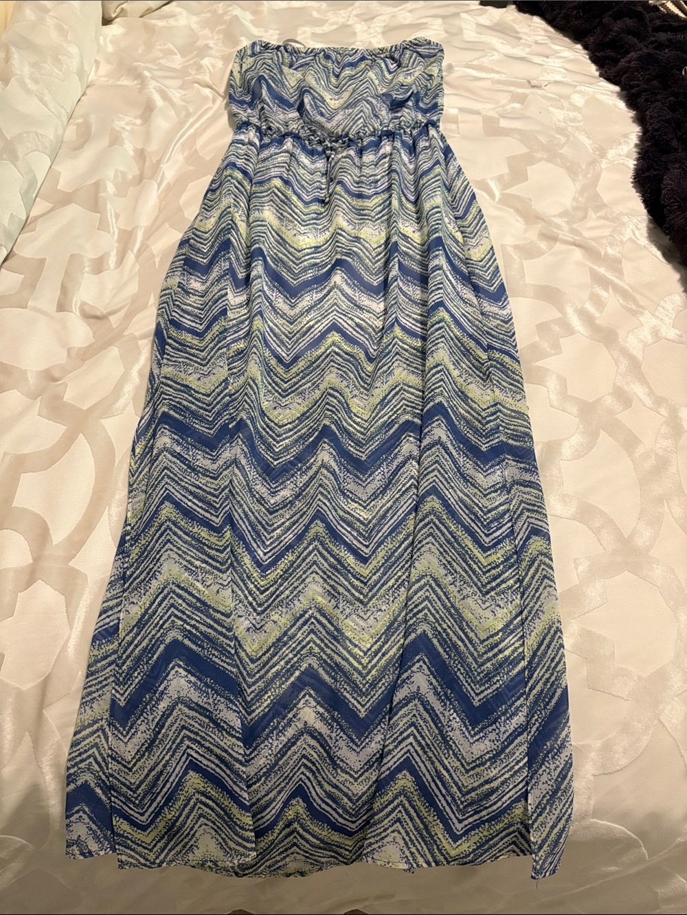 Guess Blue and Pale Yellow Chevron Maxi Skirt